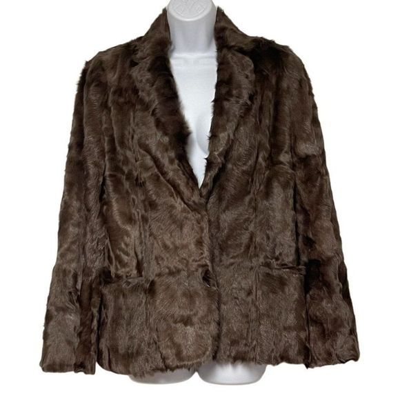 𝅺Retro‎ Real Goat Fur Womens Cropped Jacket Brown Size M - Picture 1 of 16